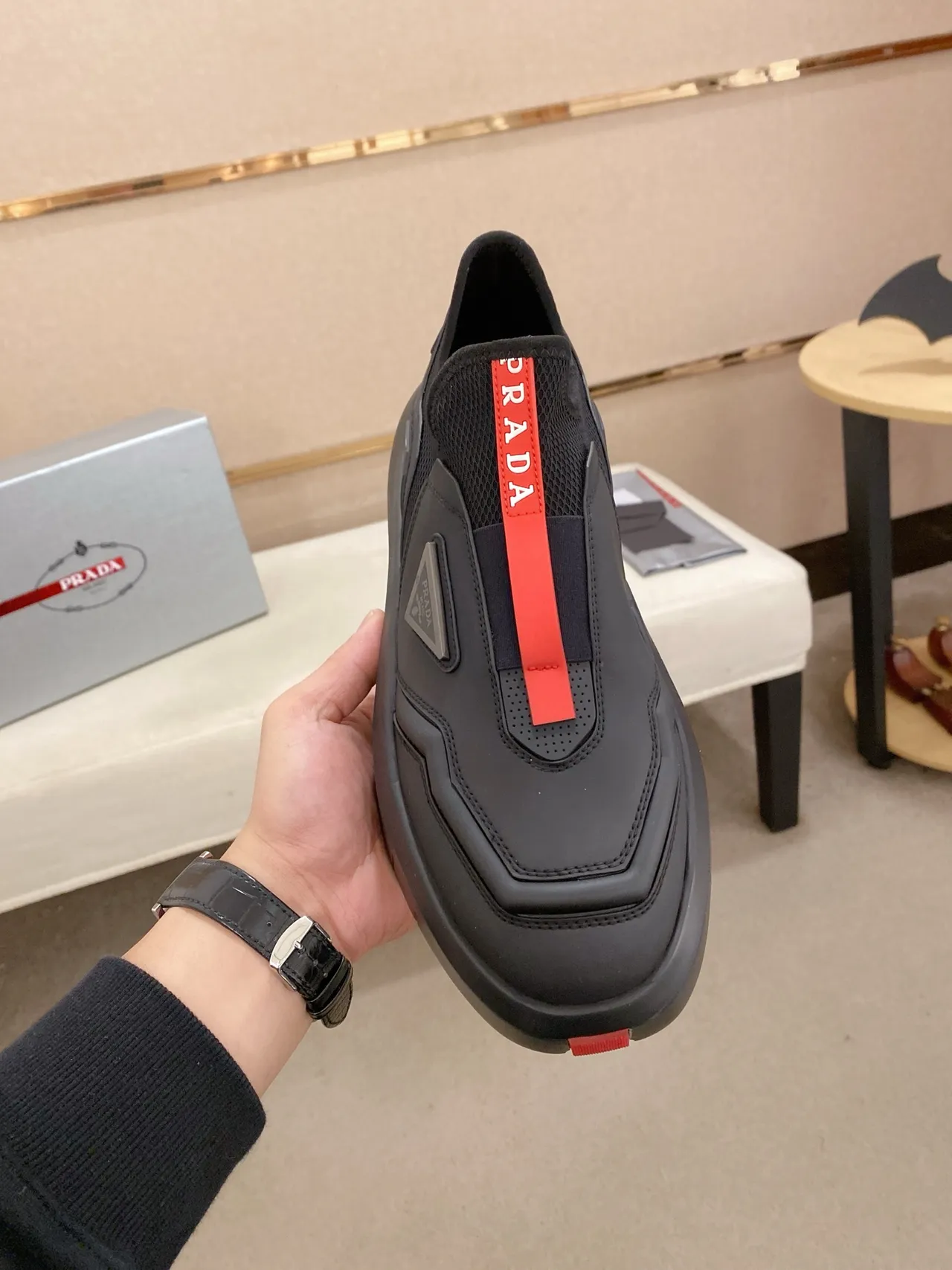 Prada Cloudbust Black and Red Slip-On Lifestyle Sneakers 6