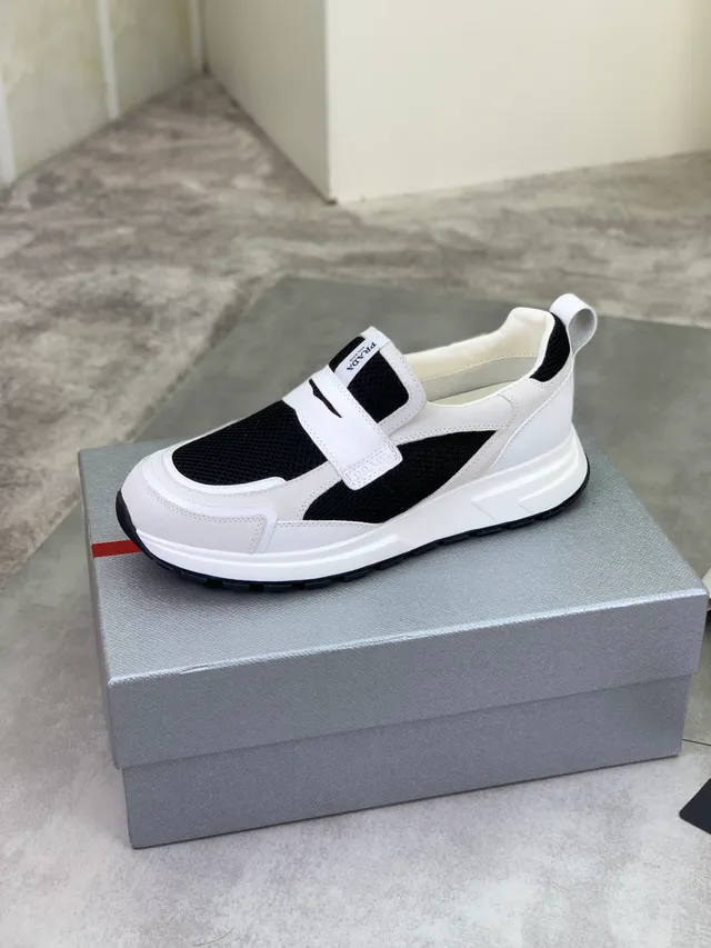 Prada Cloudbust Black and White Mesh Slip-On Lifestyle Sneakers 4
