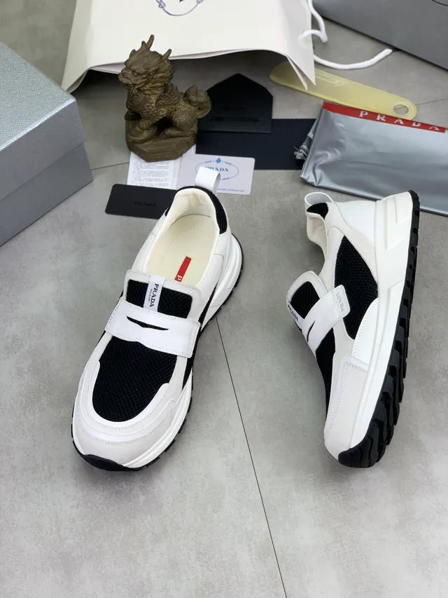 Prada Cloudbust Black and White Mesh Slip-On Lifestyle Sneakers 5
