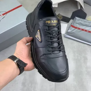 Prada Cloudbust Black Gold Leather Upper Chunky Platform Sole Lifestyle Sneakers