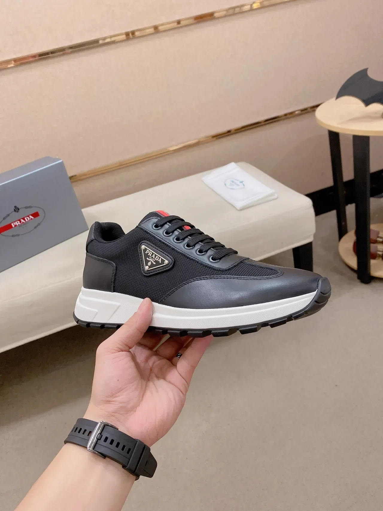Prada Cloudbust Black Mesh and Leather Lifestyle Sneakers 5