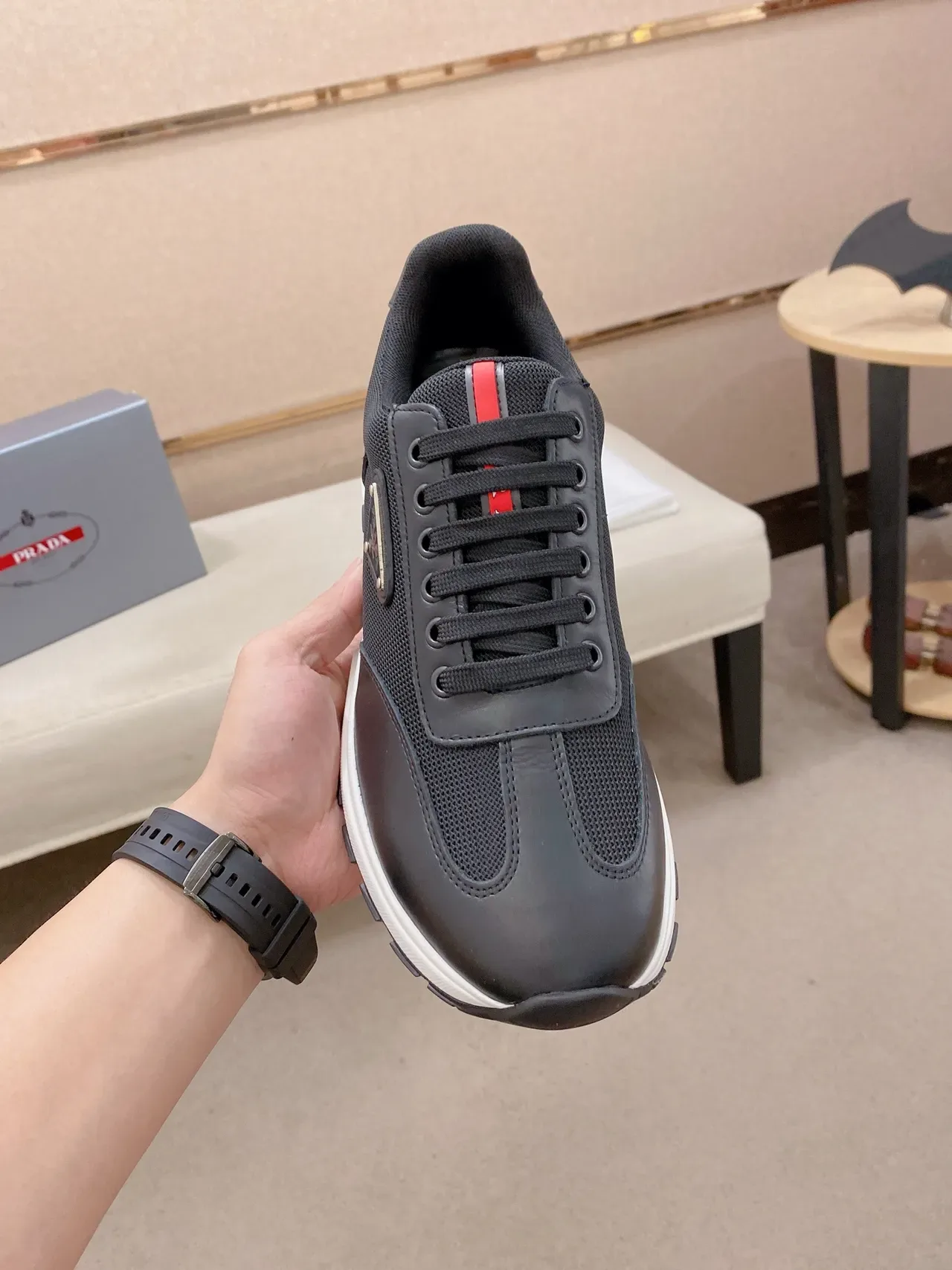 Prada Cloudbust Black Mesh and Leather Lifestyle Sneakers 6