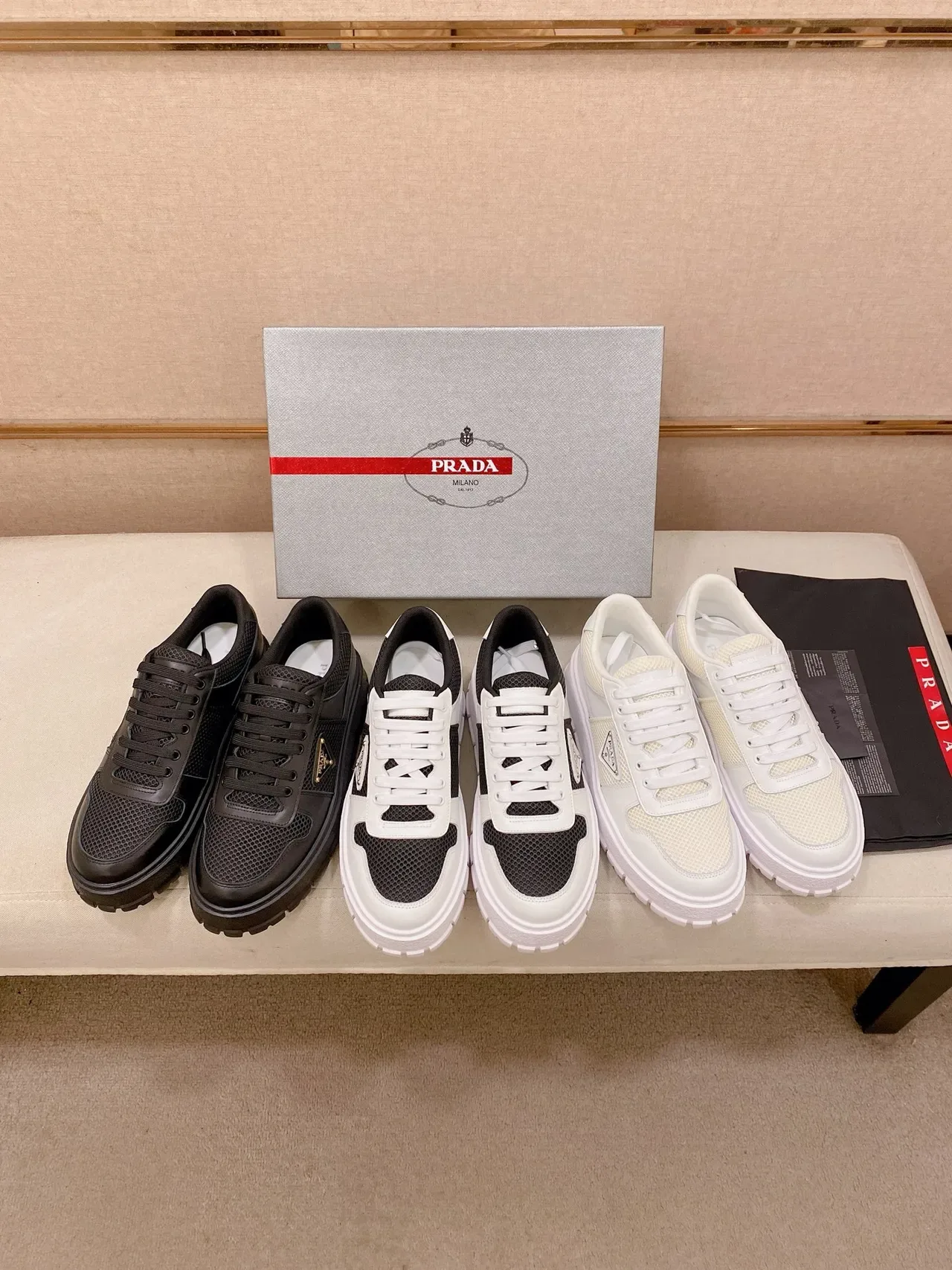 Prada Cloudbust Black Mesh and Leather Platform Lifestyle Sneakers 2