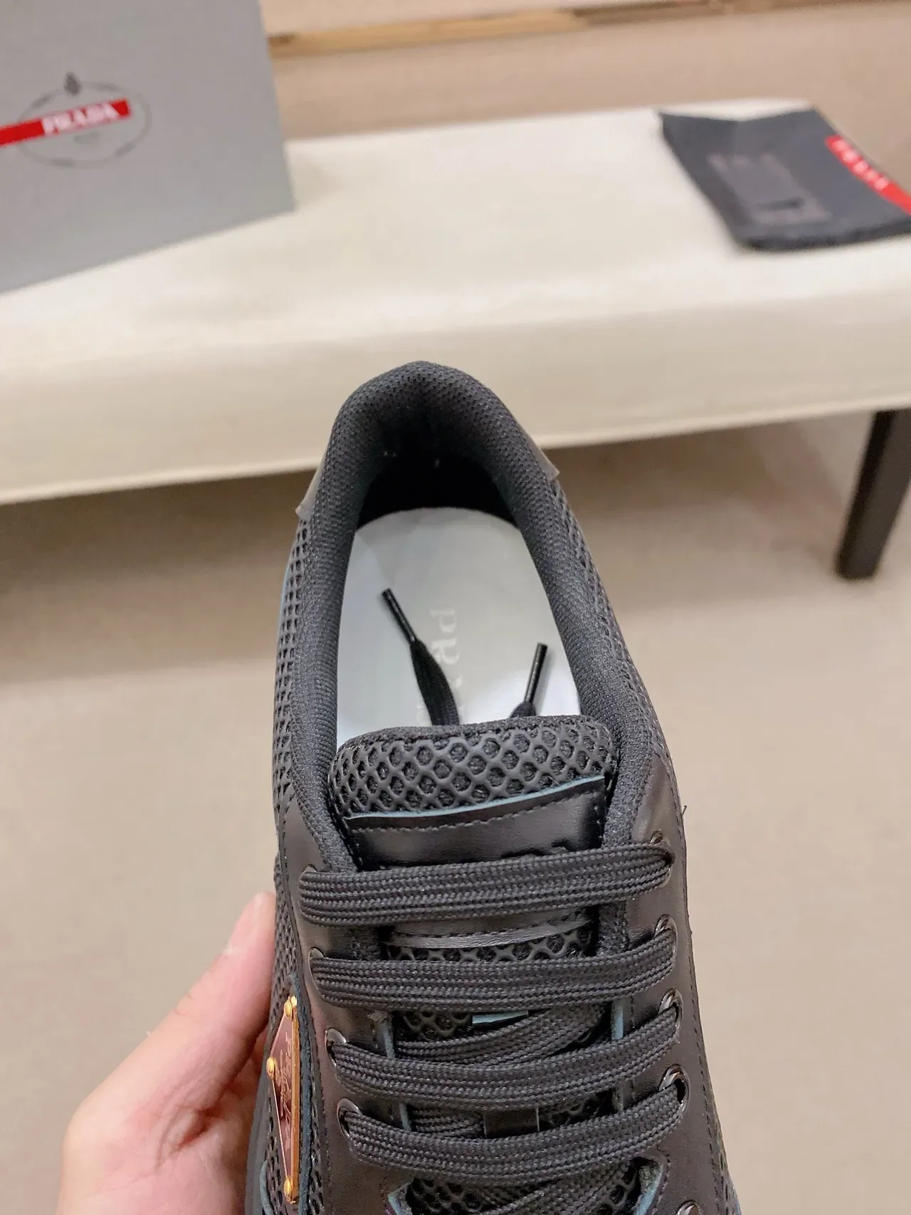 Prada Cloudbust Black Mesh and Leather Platform Lifestyle Sneakers 5