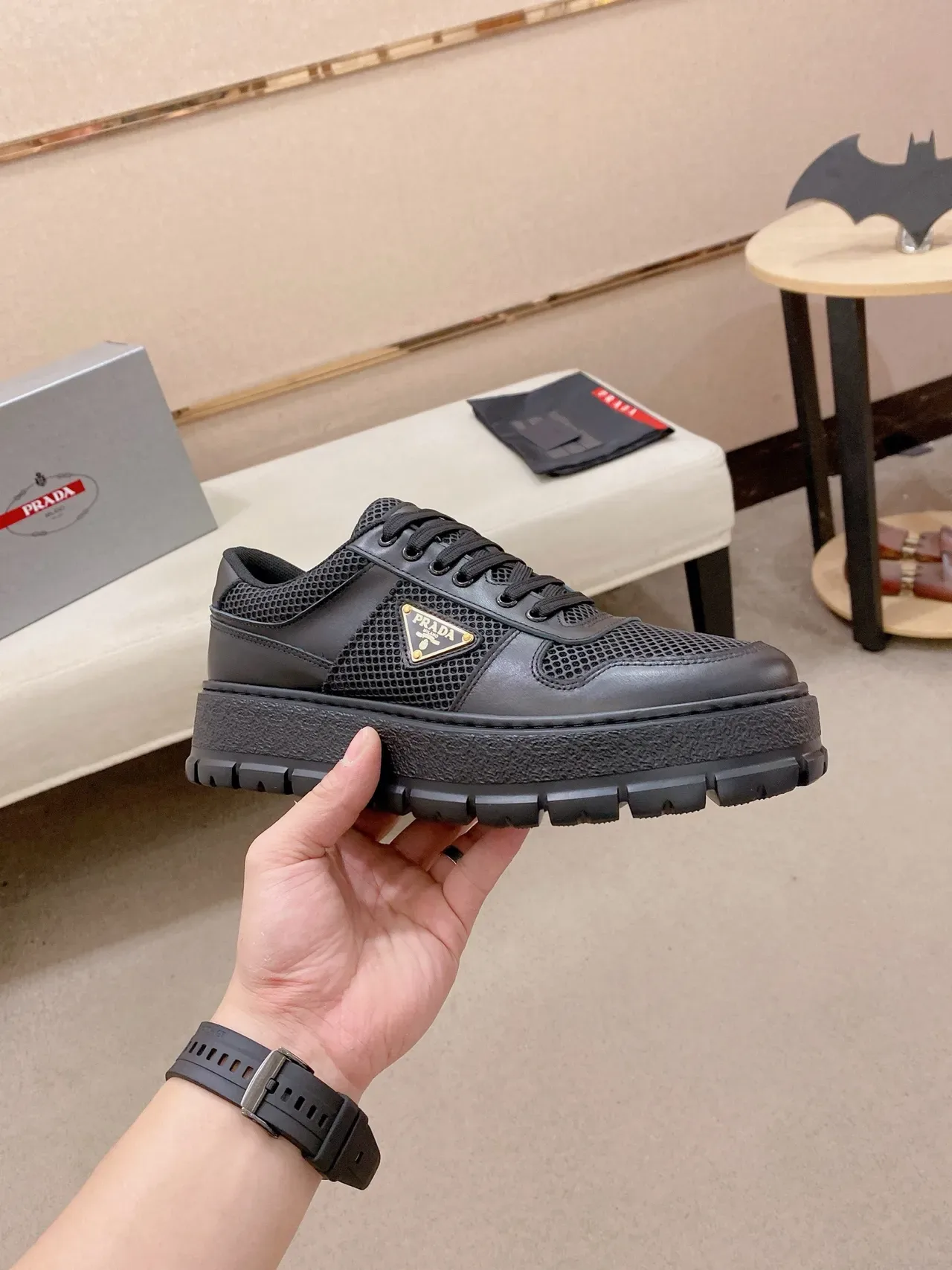 Prada Cloudbust Black Mesh and Leather Platform Lifestyle Sneakers 6