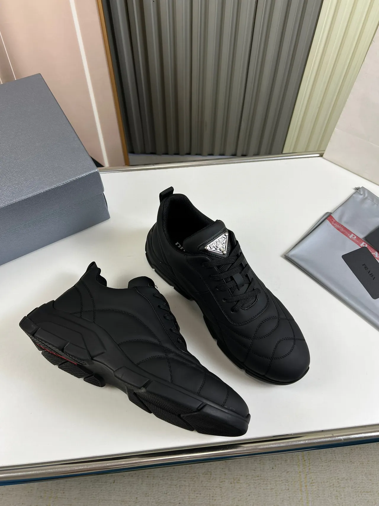 Prada Cloudbust Black Quilted Padded Upper Sculpted Sole Chunky Sneakers 5