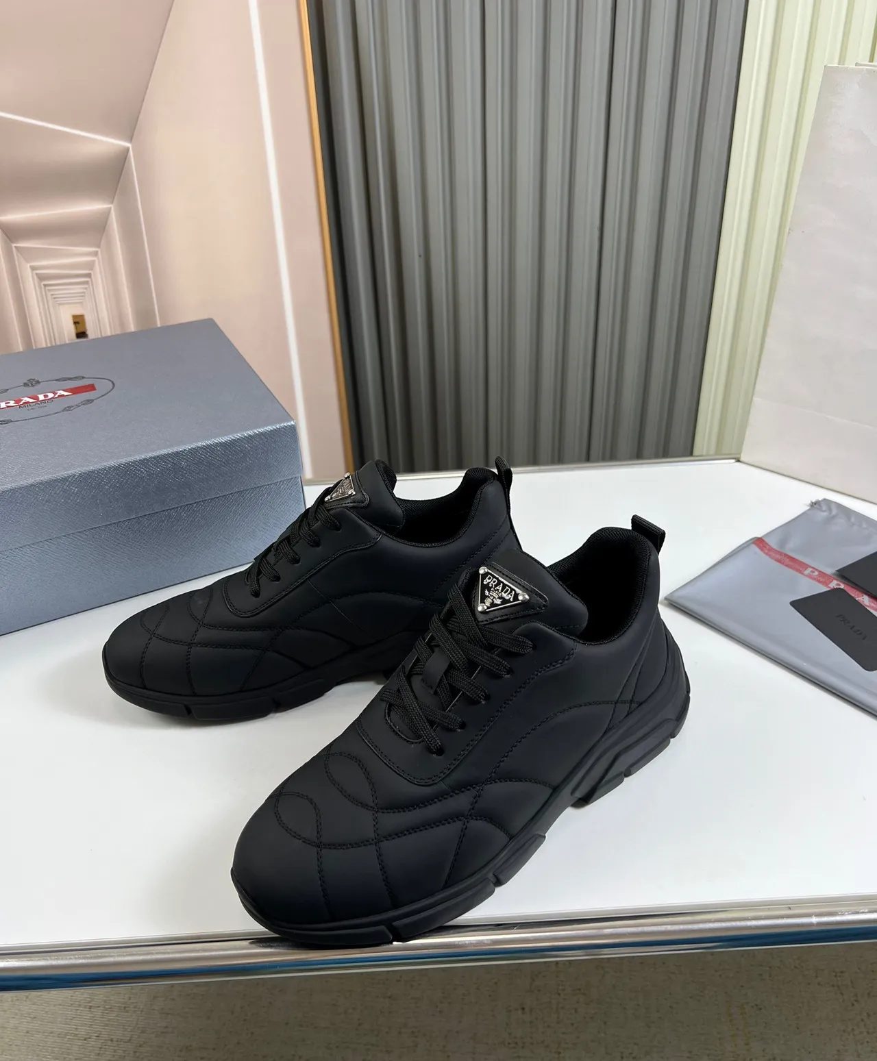 Prada Cloudbust Black Quilted Padded Upper Sculpted Sole Chunky Sneakers 7