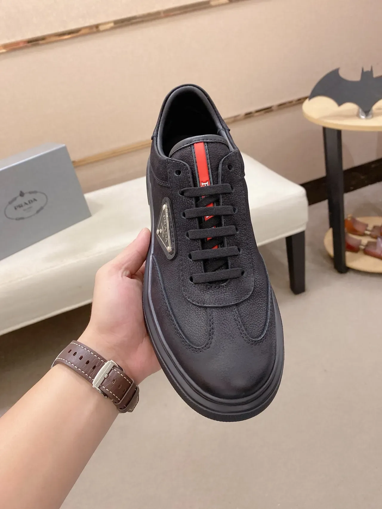 Prada Cloudbust Black Red Low-Top Leather Upper Lifestyle Sneakers 5