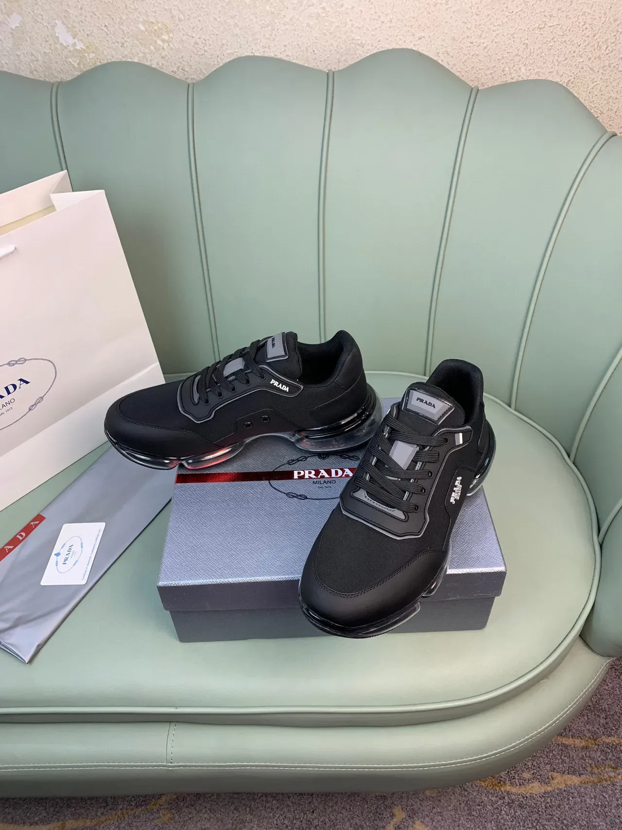 Prada Cloudbust Black Transparent Sole Chunky Sneakers 8