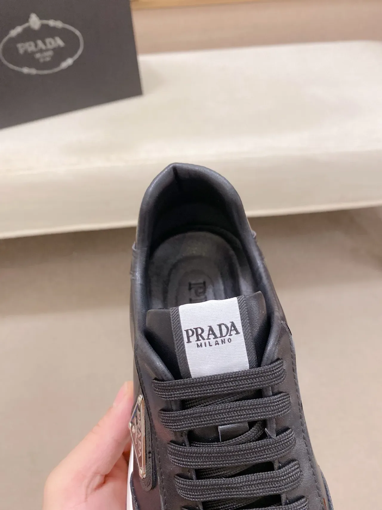 Prada Cloudbust Black White Leather Upper Triangular Metal Logo Lifestyle Sneakers 4