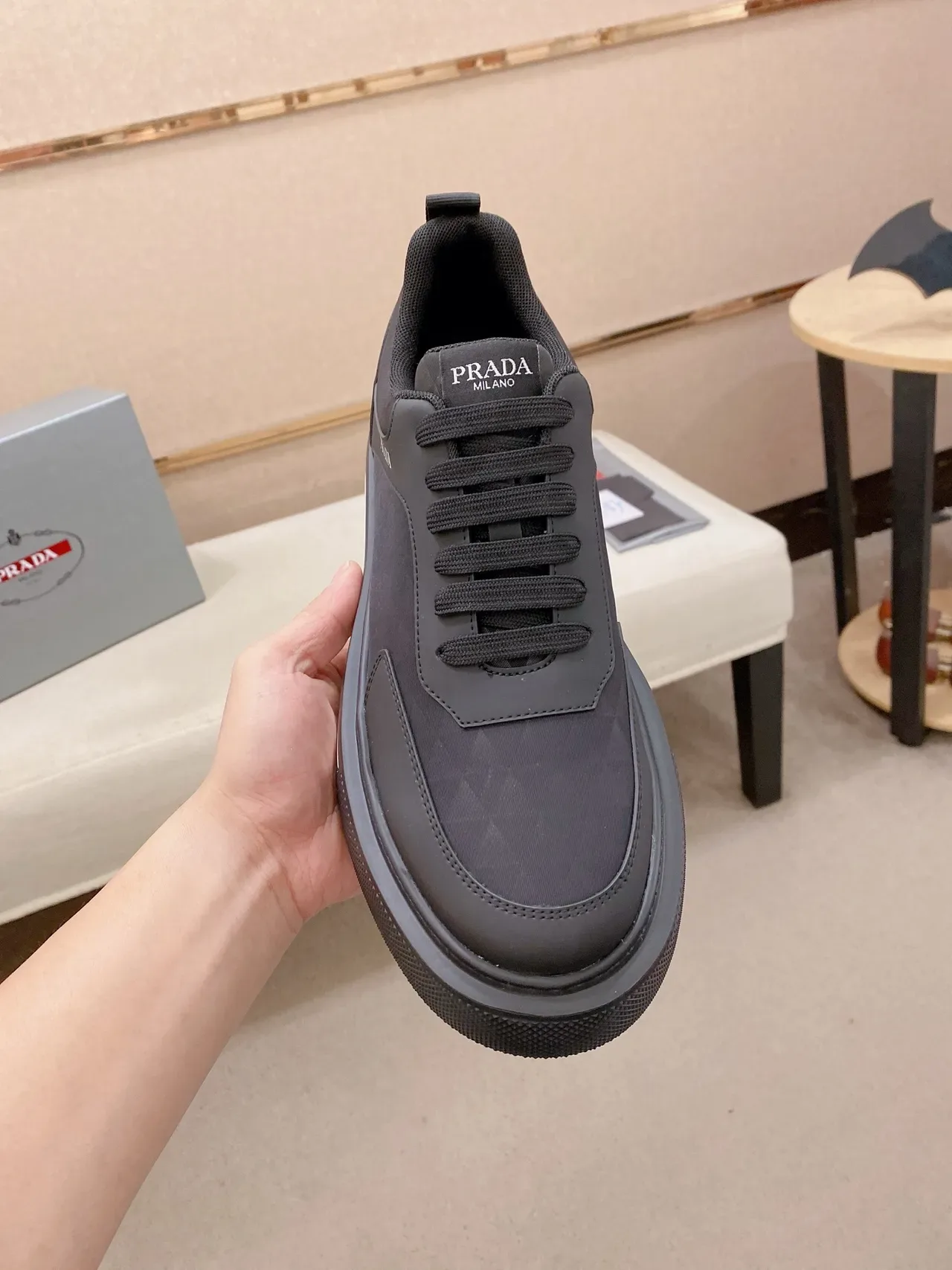 Prada Cloudbust Black White Platform Sole Quilted Upper Panel Lifestyle Sneakers 5