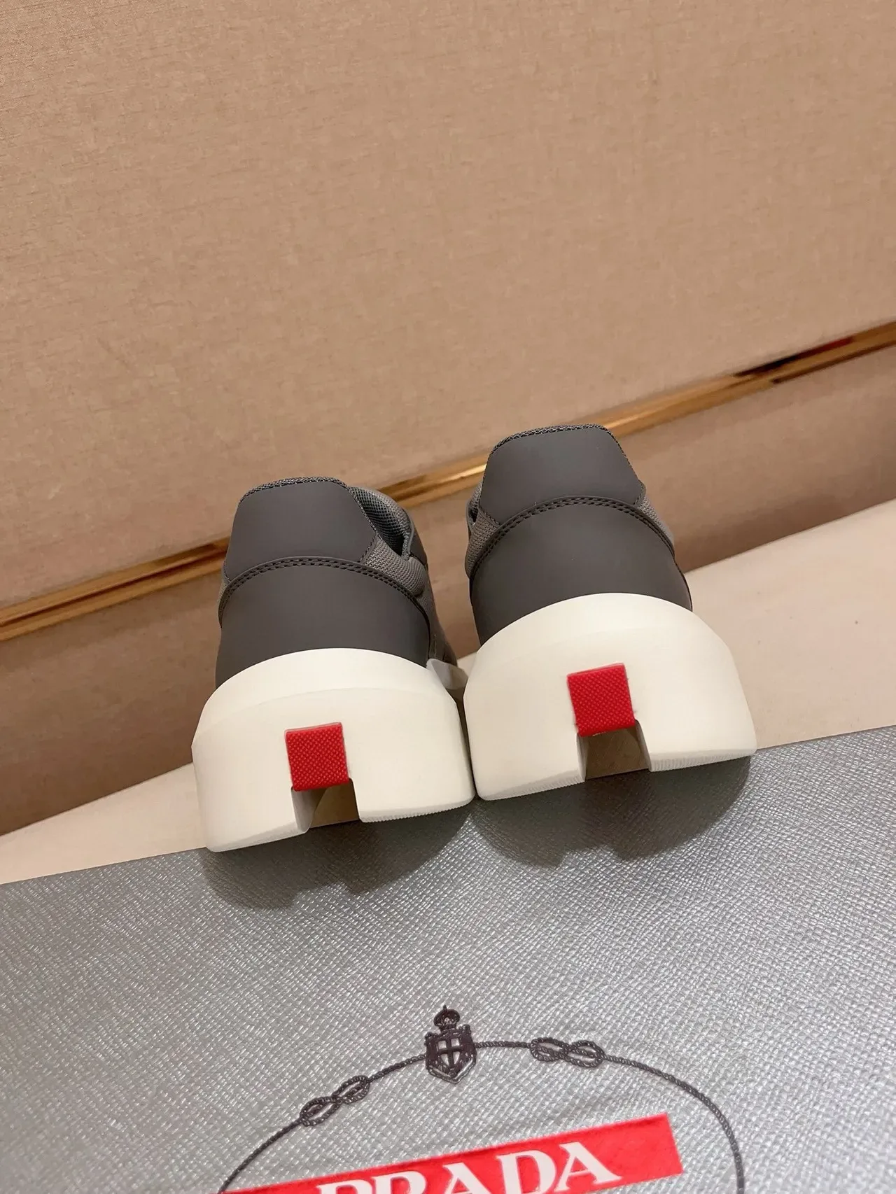 Prada Cloudbust Gray and Red Platform Lifestyle Sneakers 3