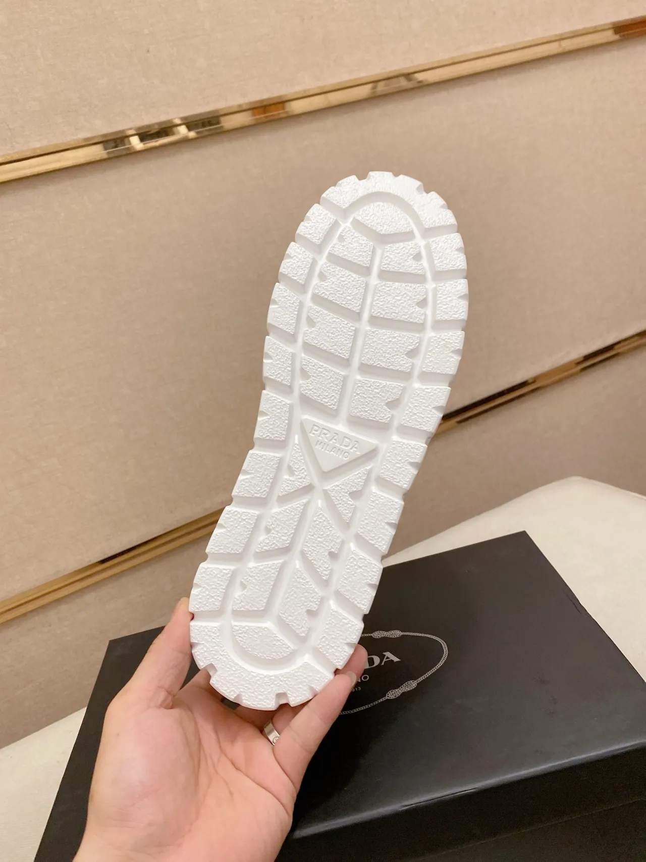 Prada Cloudbust Gray White Ribbed Nylon Upper Triangular Metal Logo Plaque Lifestyle Sneakers 2