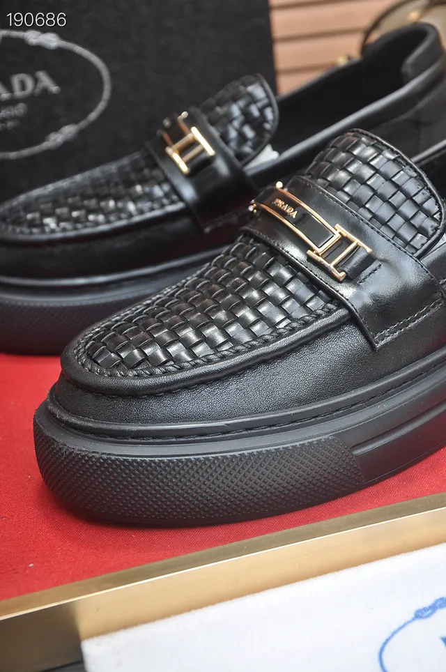 Prada Cloudbust Loafer Black Woven Leather Slip-On Loafers 4