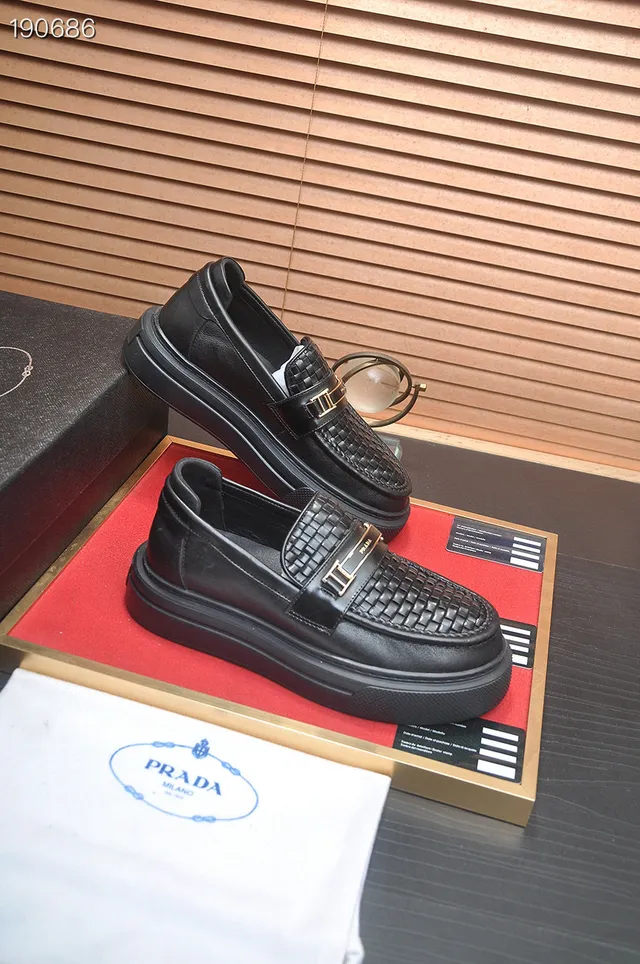 Prada Cloudbust Loafer Black Woven Leather Slip-On Loafers 5