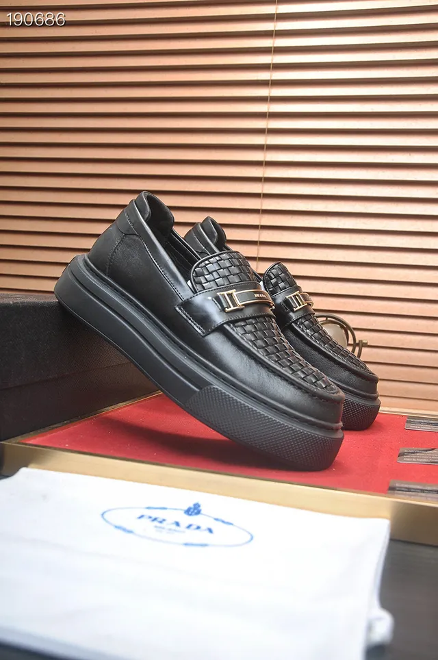 Prada Cloudbust Loafer Black Woven Leather Slip-On Loafers 8