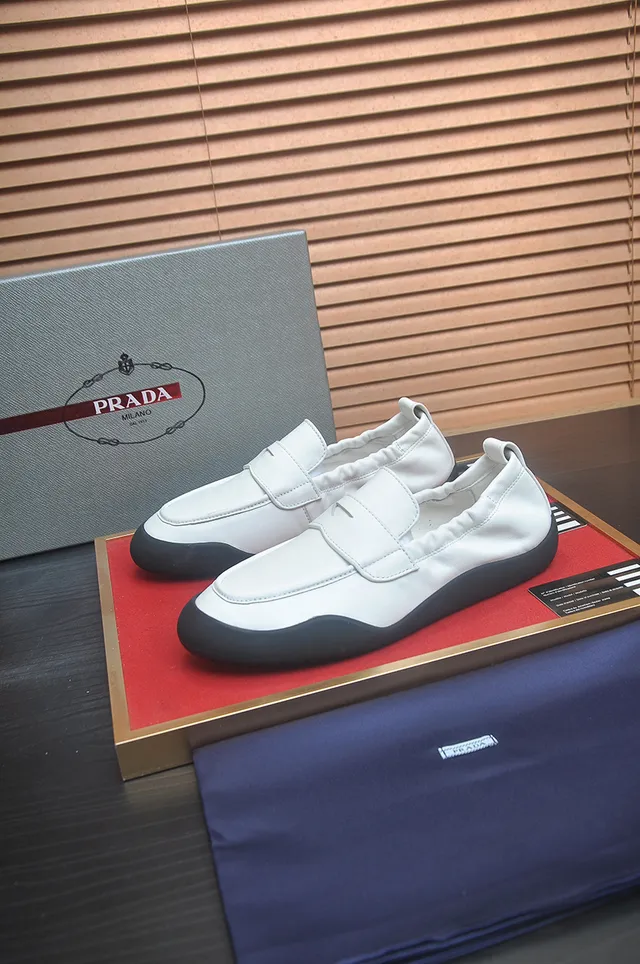 Prada Cloudbust Loafer White Leather Black Sole Loafers 4