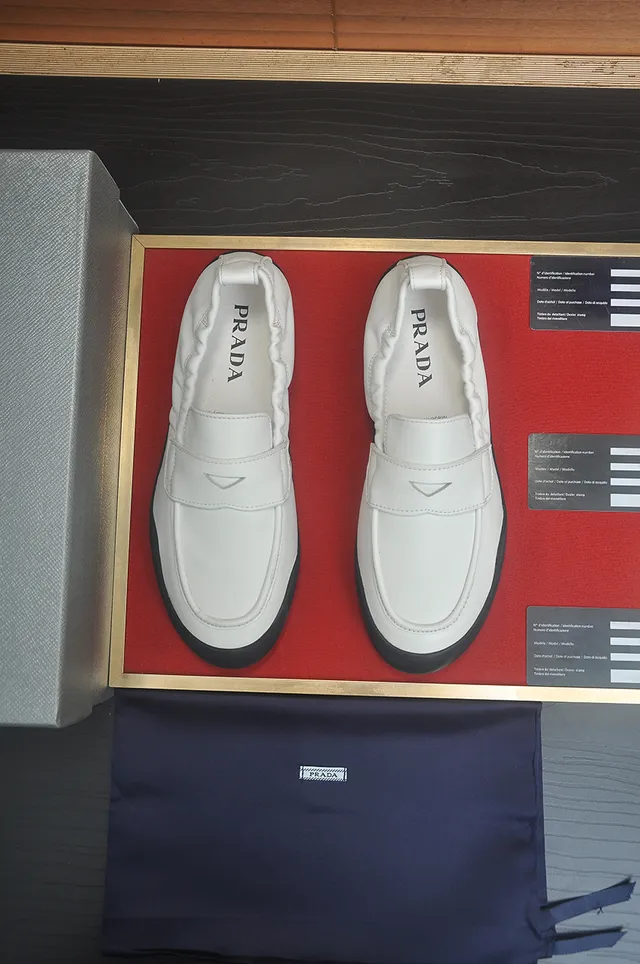 Prada Cloudbust Loafer White Leather Black Sole Loafers 5