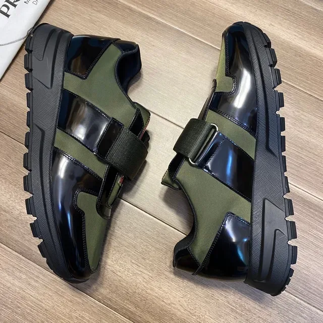 Prada Cloudbust Navy Army Green Chaussures sans lacets slip-on à double sangle lifestyle 7