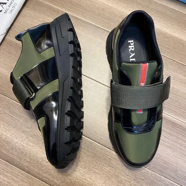 Prada Cloudbust Navy Army Green Chaussures sans lacets slip-on à double sangle lifestyle 8