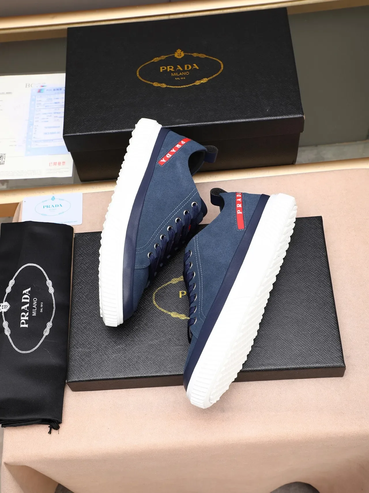 Prada Cloudbust Navy Blue Suede Lifestyle Sneakers 3