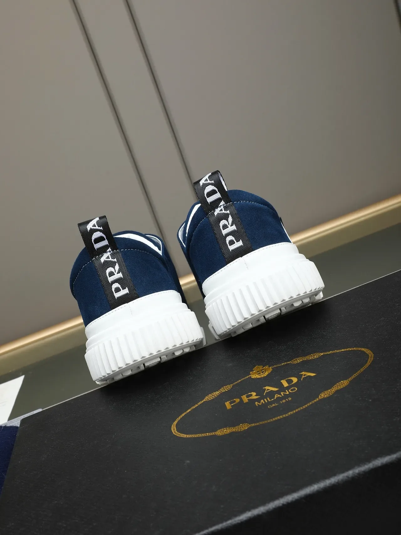 Prada Cloudbust Navy White Daim Upper Sangle Contrast Sneakers Lifestyle 3