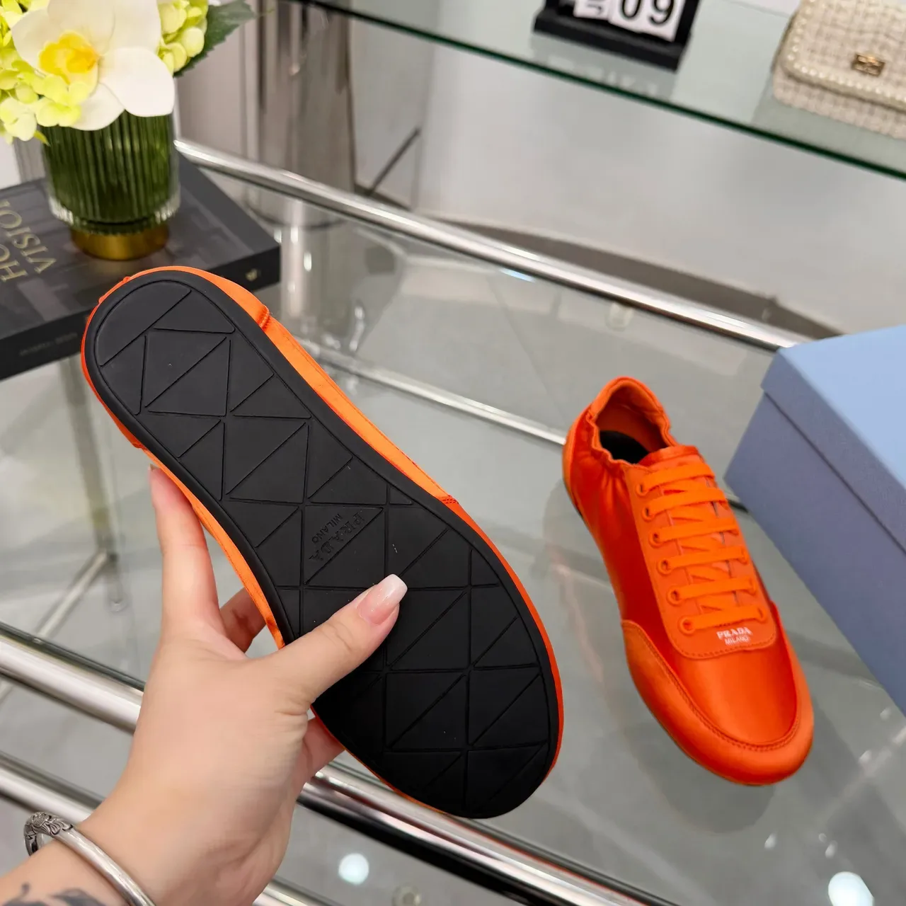 Prada Cloudbust Orange White Satin-Finish Upper Elasticated Collar Lifestyle Sneakers 2