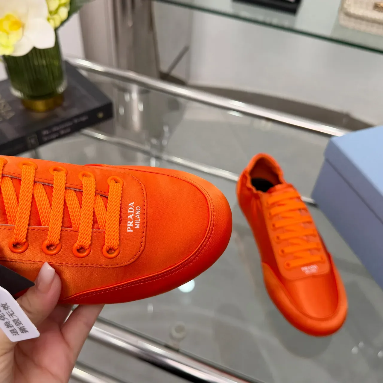 Prada Cloudbust Orange White Satin-Finish Upper Elasticated Collar Lifestyle Sneakers 3