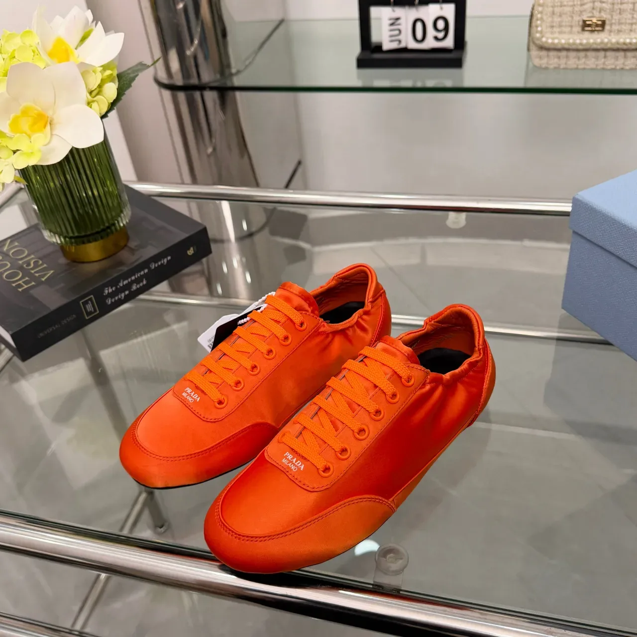Prada Cloudbust Orange White Satin-Finish Upper Elasticated Collar Lifestyle Sneakers 4