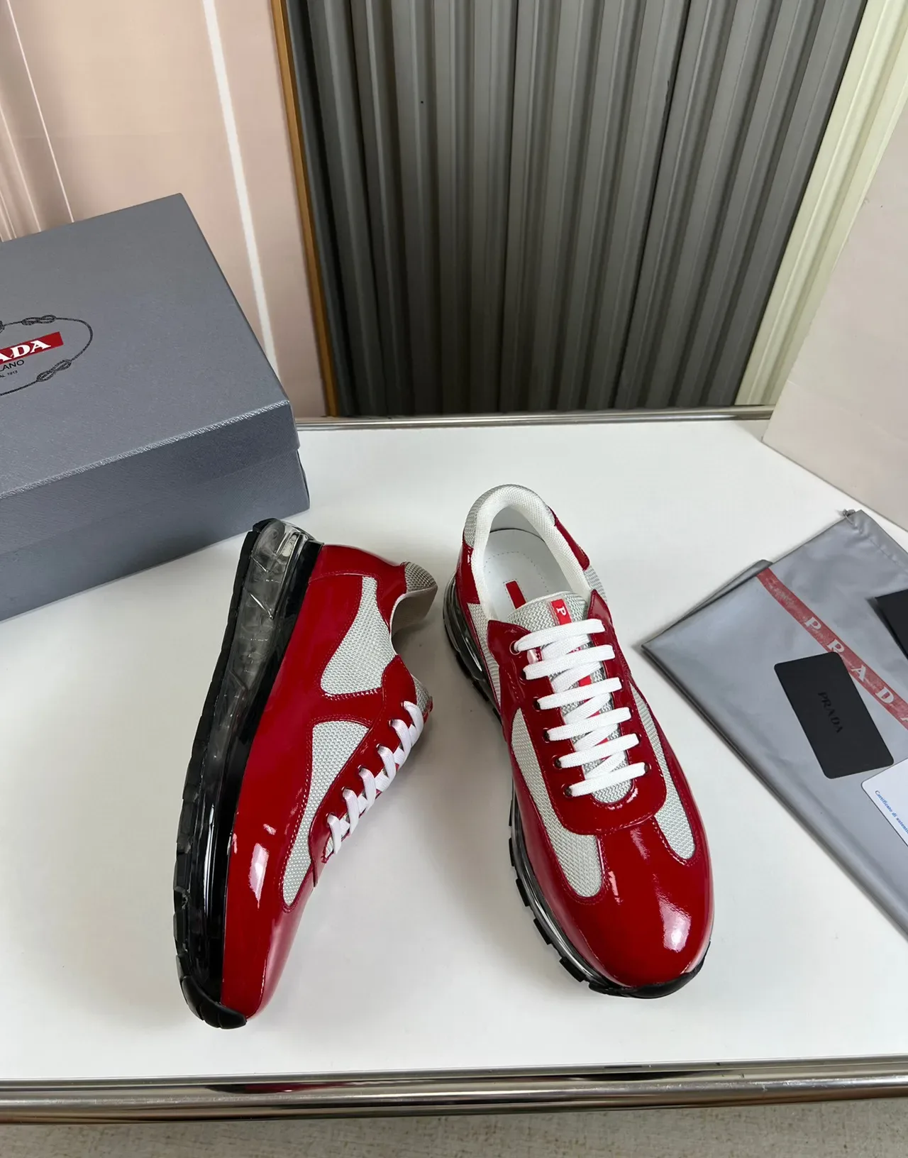 Prada Cloudbust Trainer Red and White Lifestyle Sneakers 5