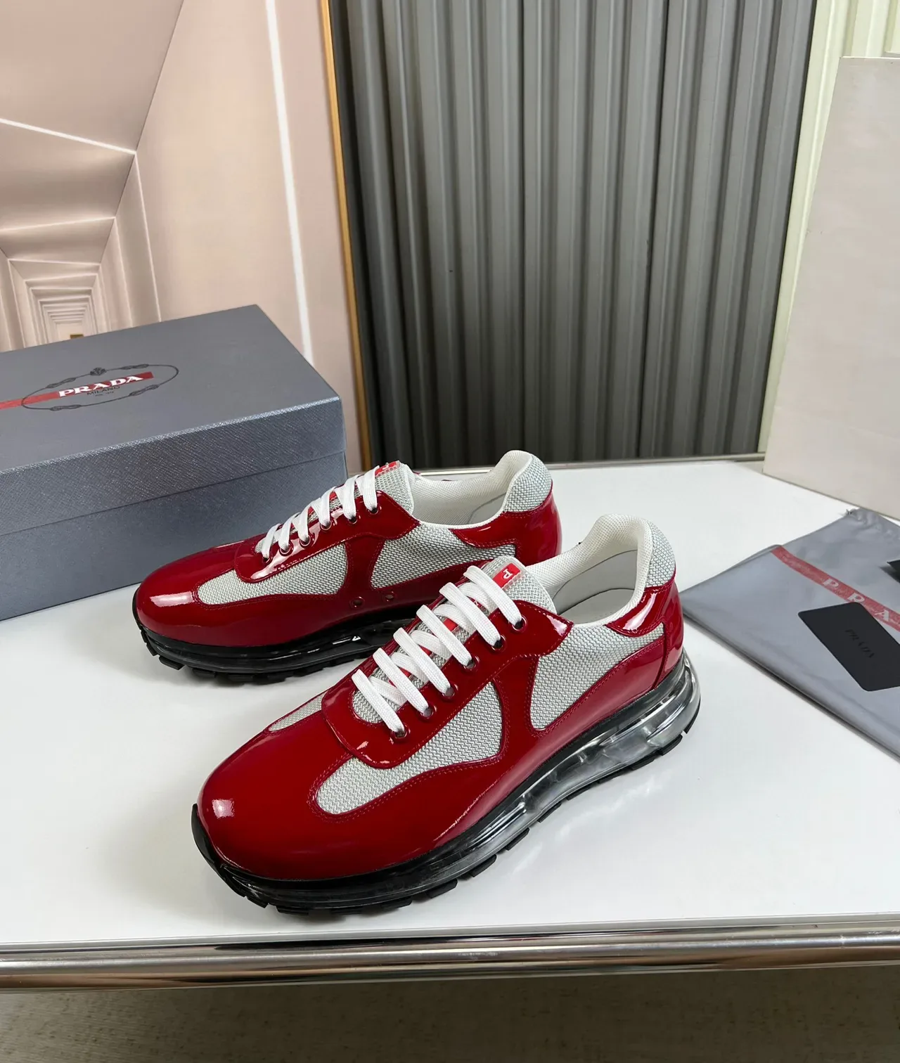Prada Cloudbust Trainer Red and White Lifestyle Sneakers 8