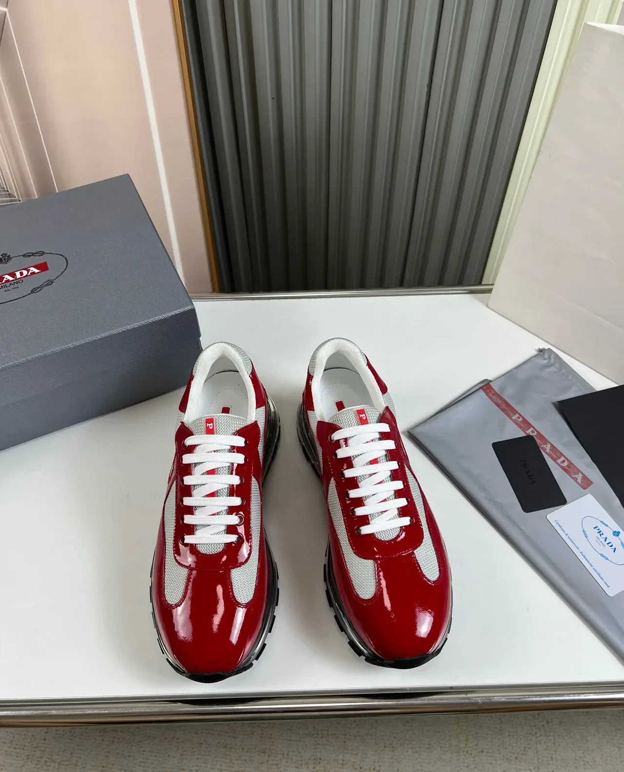Prada Cloudbust Trainer Red and White Lifestyle Sneakers 9