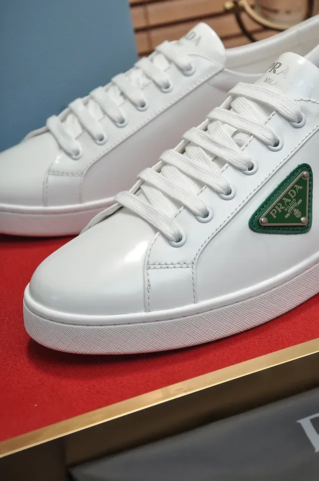 Prada Cloudbust White and Green Leather Lifestyle Sneakers 2