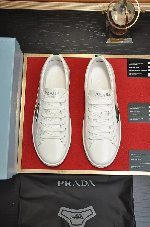 Prada Cloudbust White and Green Leather Lifestyle Sneakers 5
