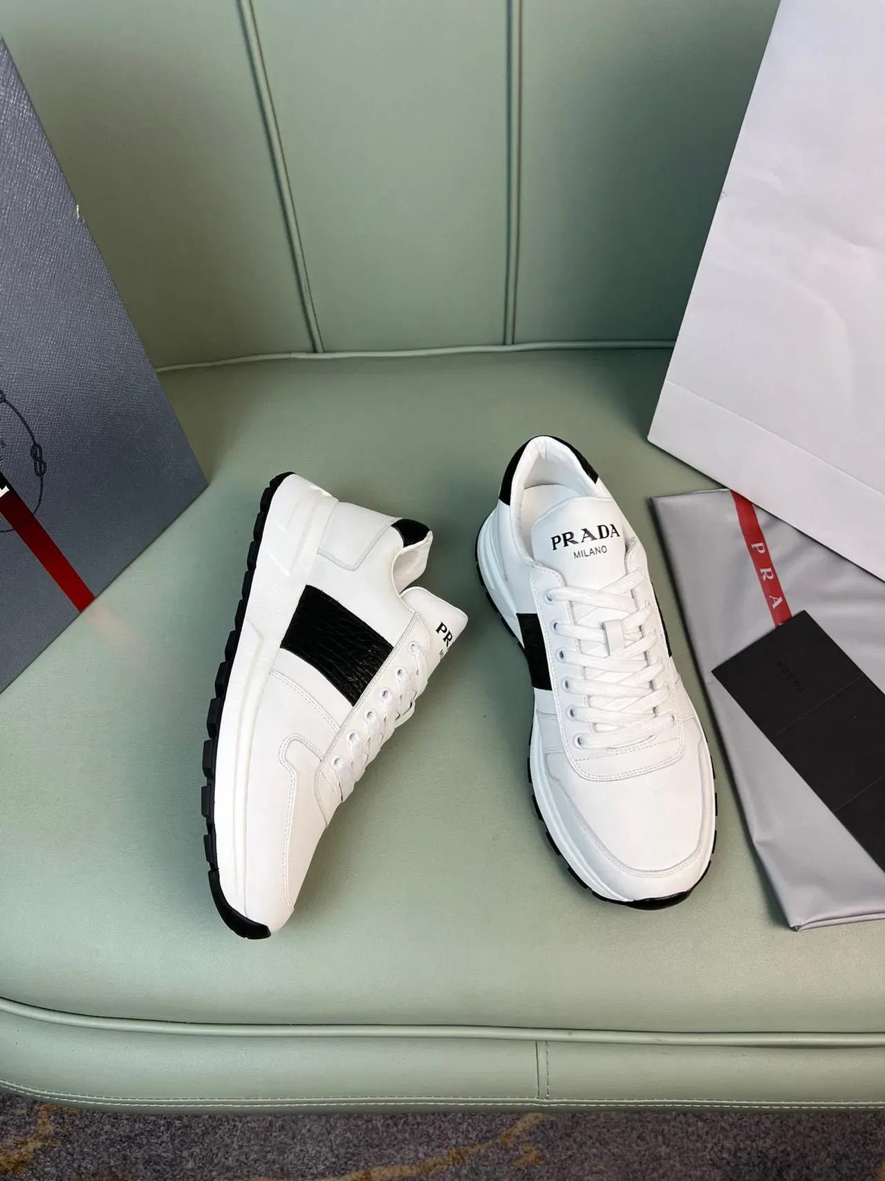 Prada Cloudbust White Black Low-Top Leather Upper Chunky Sneakers 7