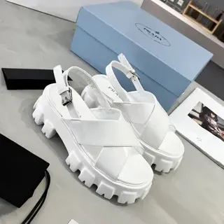 Prada Cloudbust White Chunky Lug Sole Casual Sandals