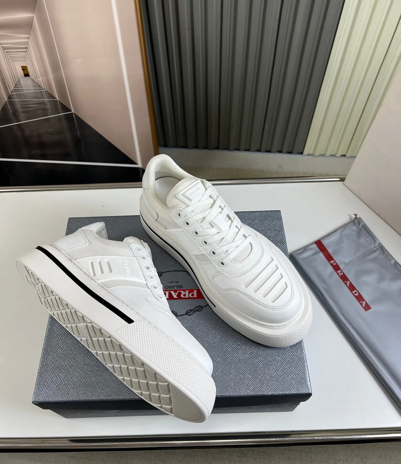 Prada Cloudbust White Leather Platform Lifestyle Sneakers 6