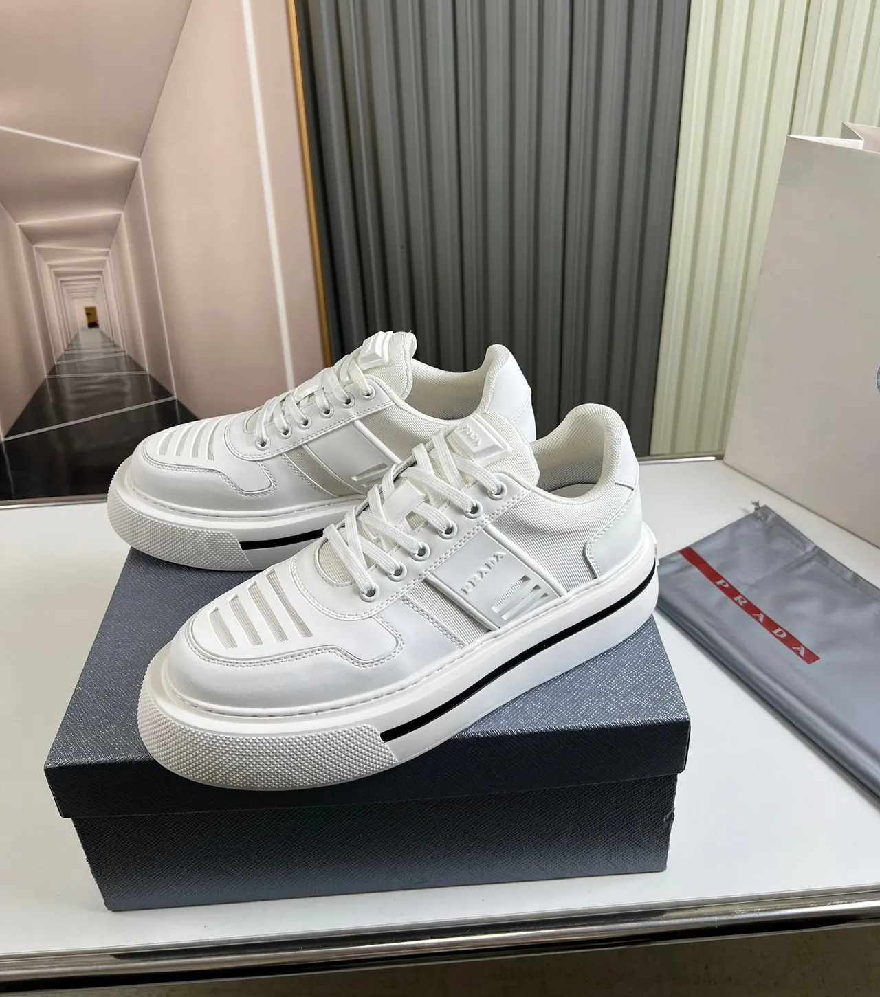 Prada Cloudbust White Leather Platform Lifestyle Sneakers 8