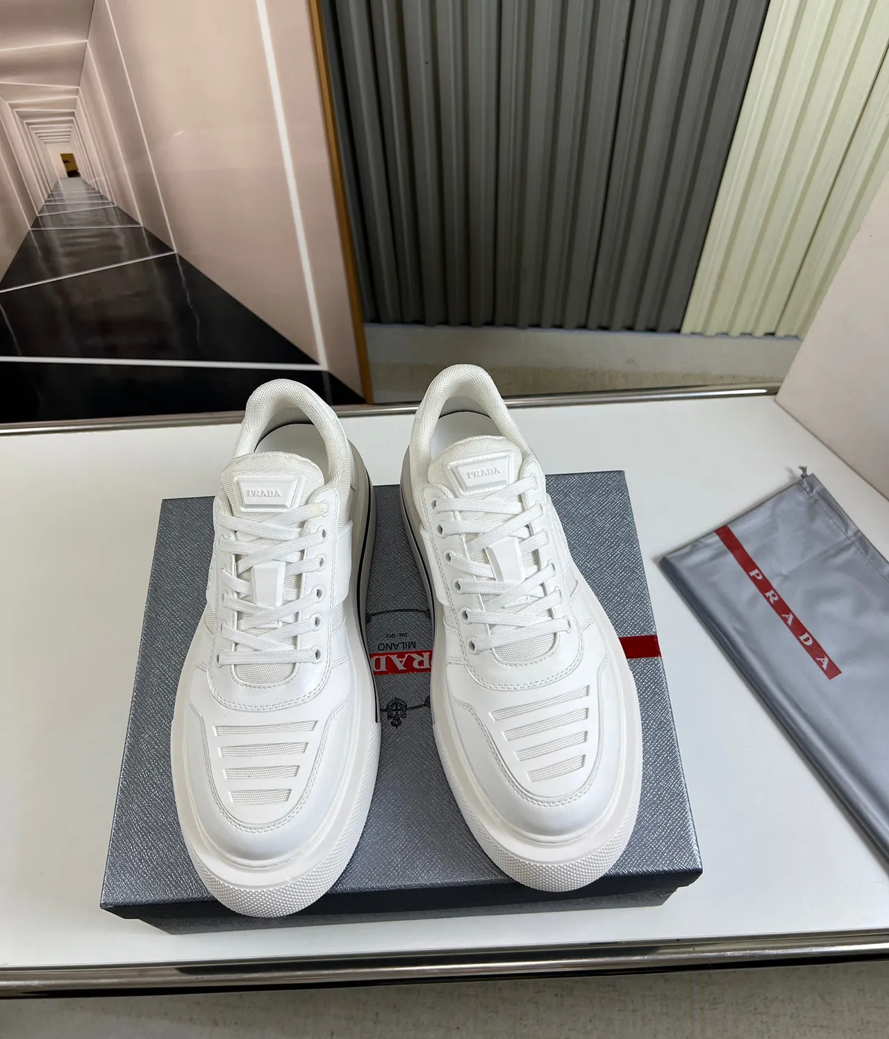 Prada Cloudbust White Leather Platform Lifestyle Sneakers 9