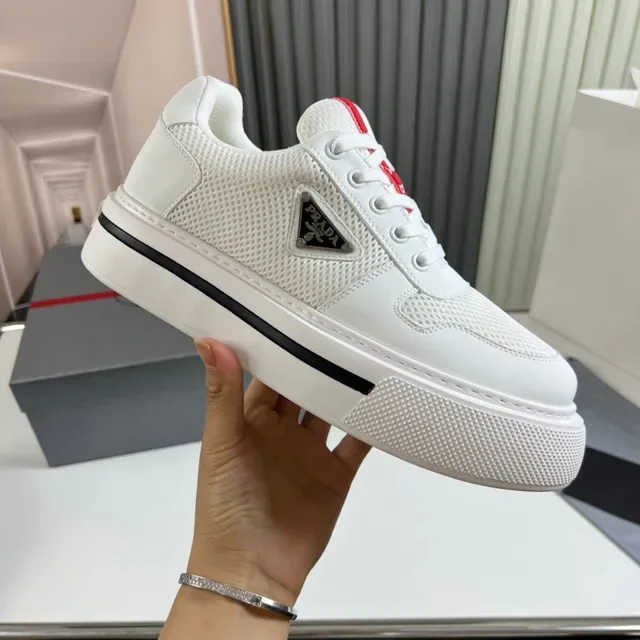 Prada Cloudbust White Mesh and Leather Lifestyle Sneakers 4