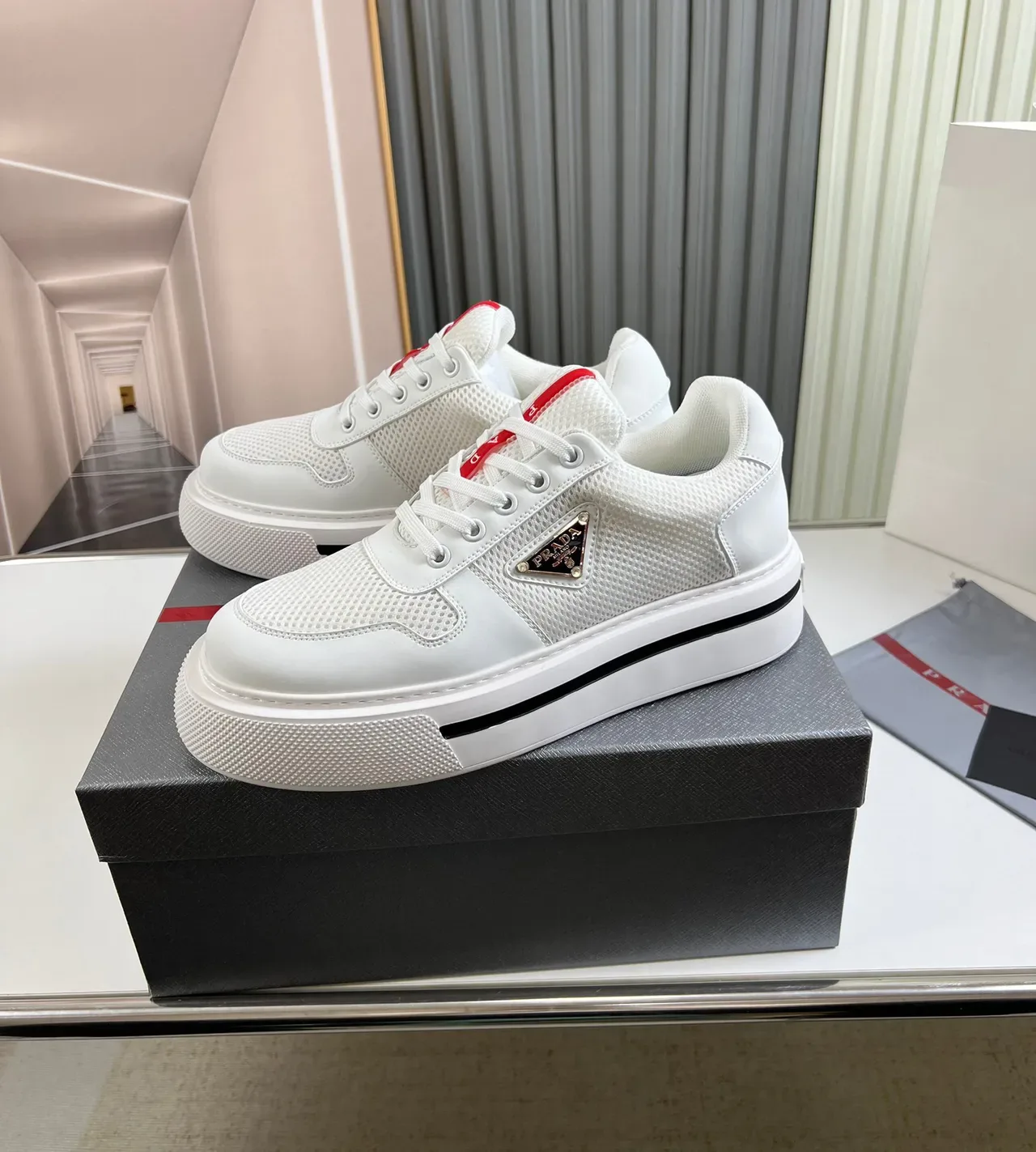 Prada Cloudbust White Mesh and Leather Lifestyle Sneakers 9