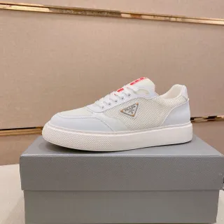 Prada Cloudbust حذاء رياضي أبيض شبكي وجلد منصة أسلوب حياة