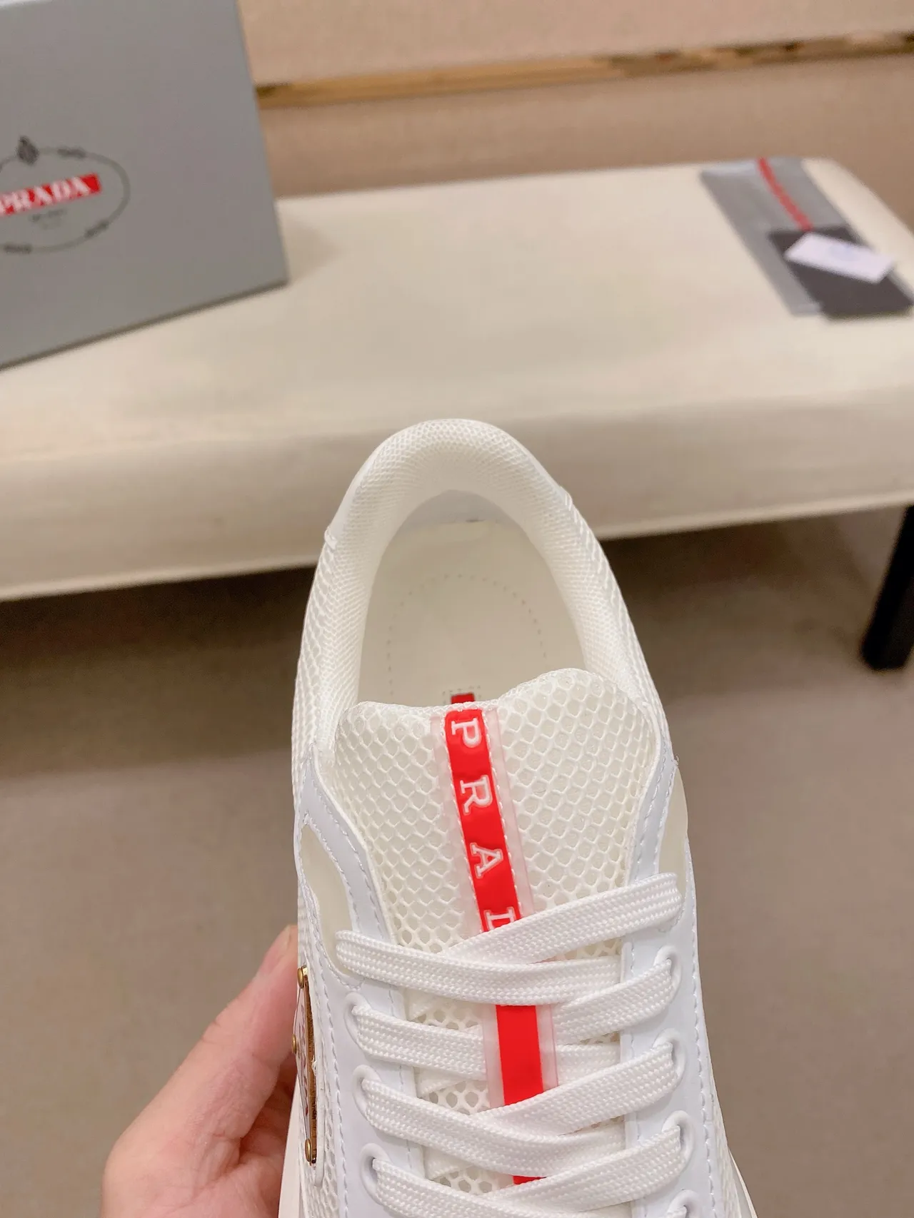 Prada Cloudbust White Mesh and Leather Platform Lifestyle Sneakers 4