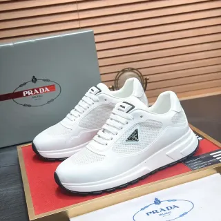 Prada Cloudbust حذاء أبيض شبكي وصناعي أسلوب حياة