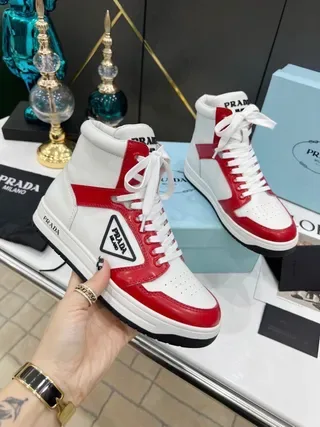 Prada Cloudbust White Red High-Top Color-Blocked Lifestyle Sneakers 1