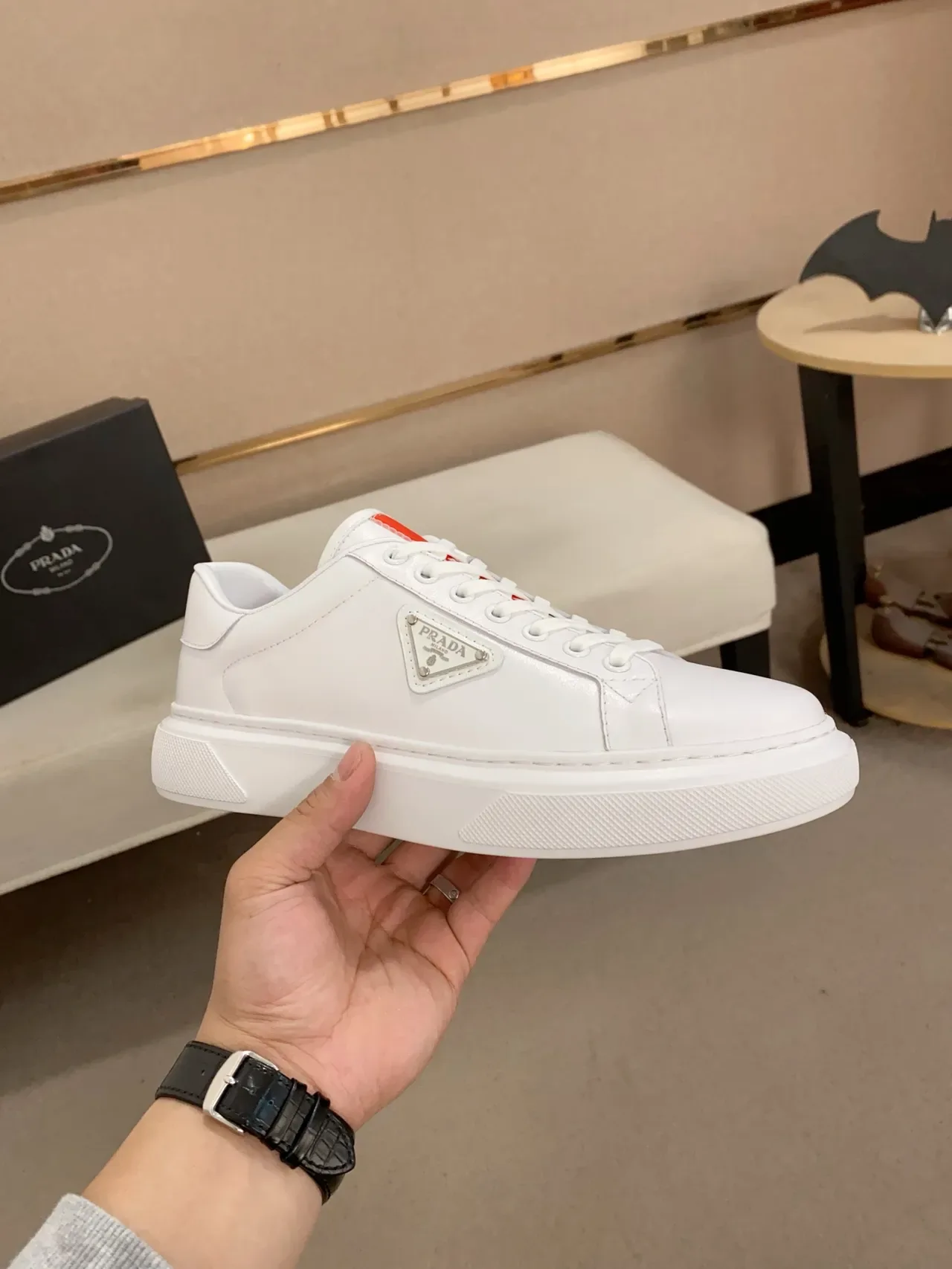 Prada Cloudbust White Red Leather Triangular Logo Plaque Lifestyle Sneakers 3