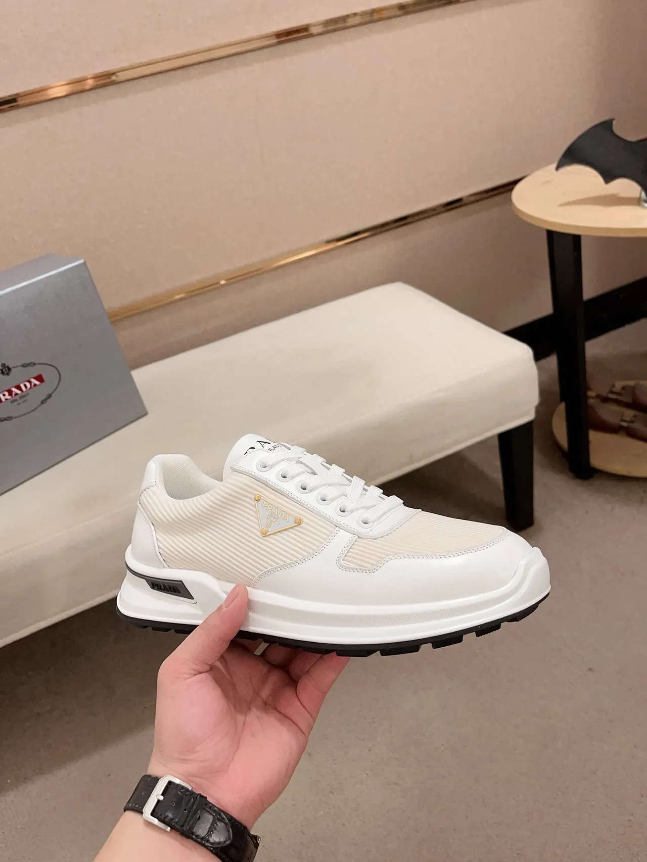 Prada Cloudbust White Ribbed Panel Lifestyle Sneakers 5
