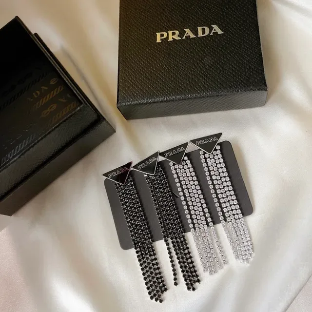 Prada Crystal Fringe Tassel Earrings 2