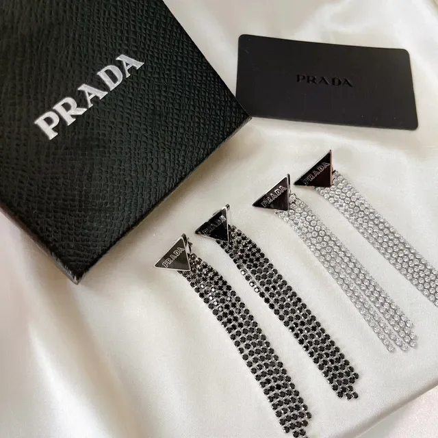 Prada Crystal Fringe Tassel Earrings 4