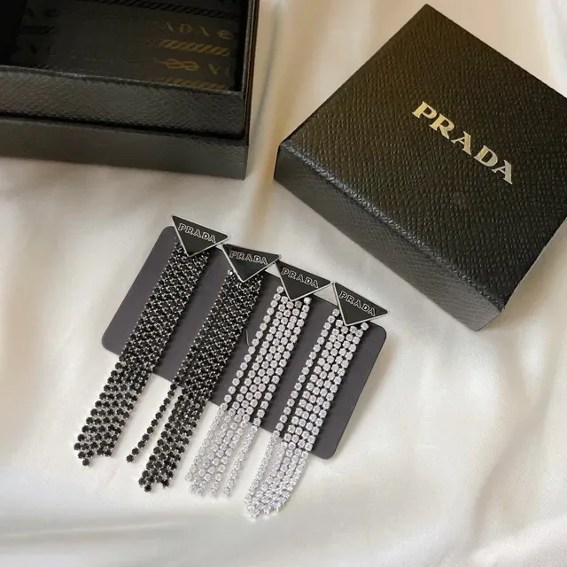 Prada Crystal Fringe Tassel Earrings 5